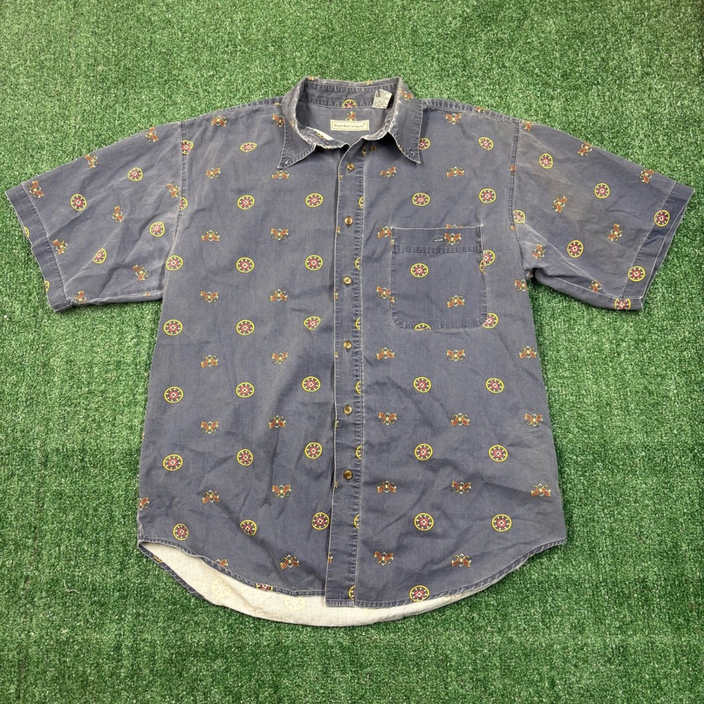 Vintage 90s Bugle Boy Company Button Up Shirt Blue Faded Paisley Print Large